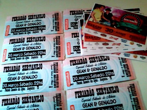 Ingressos vendidos para o evento na Pousada Encontro das Águas