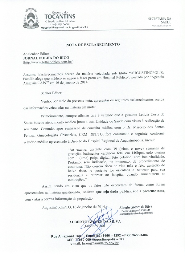 NOTA DE ESCLARECIMENTO