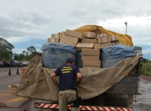 Momento em que policias faziam apreensão da carga na BR 156